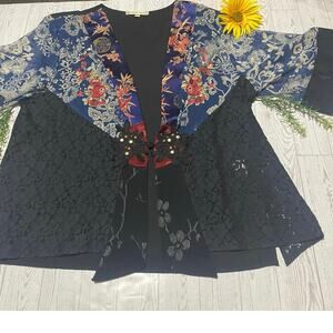 Spencer Alexis Kimono Jacket Large – Vintage Asian-Inspired Floral Lace Mix